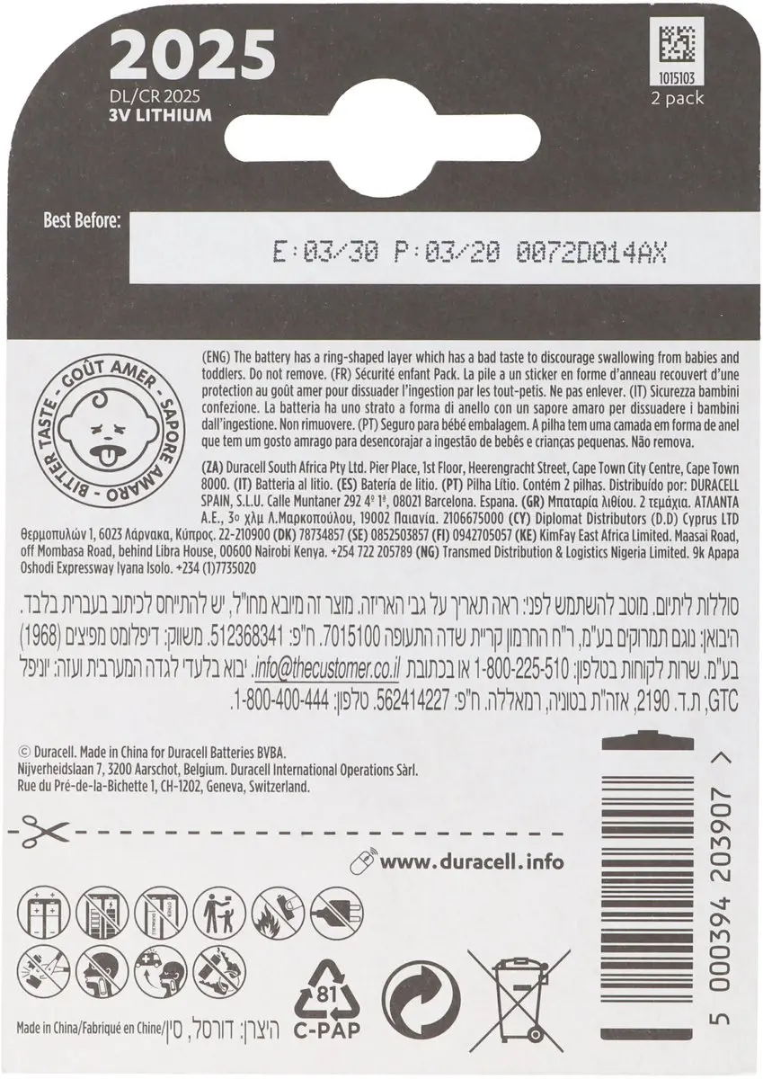 Duracell 2CT Knoopcelbatterijen - 2 Stuks