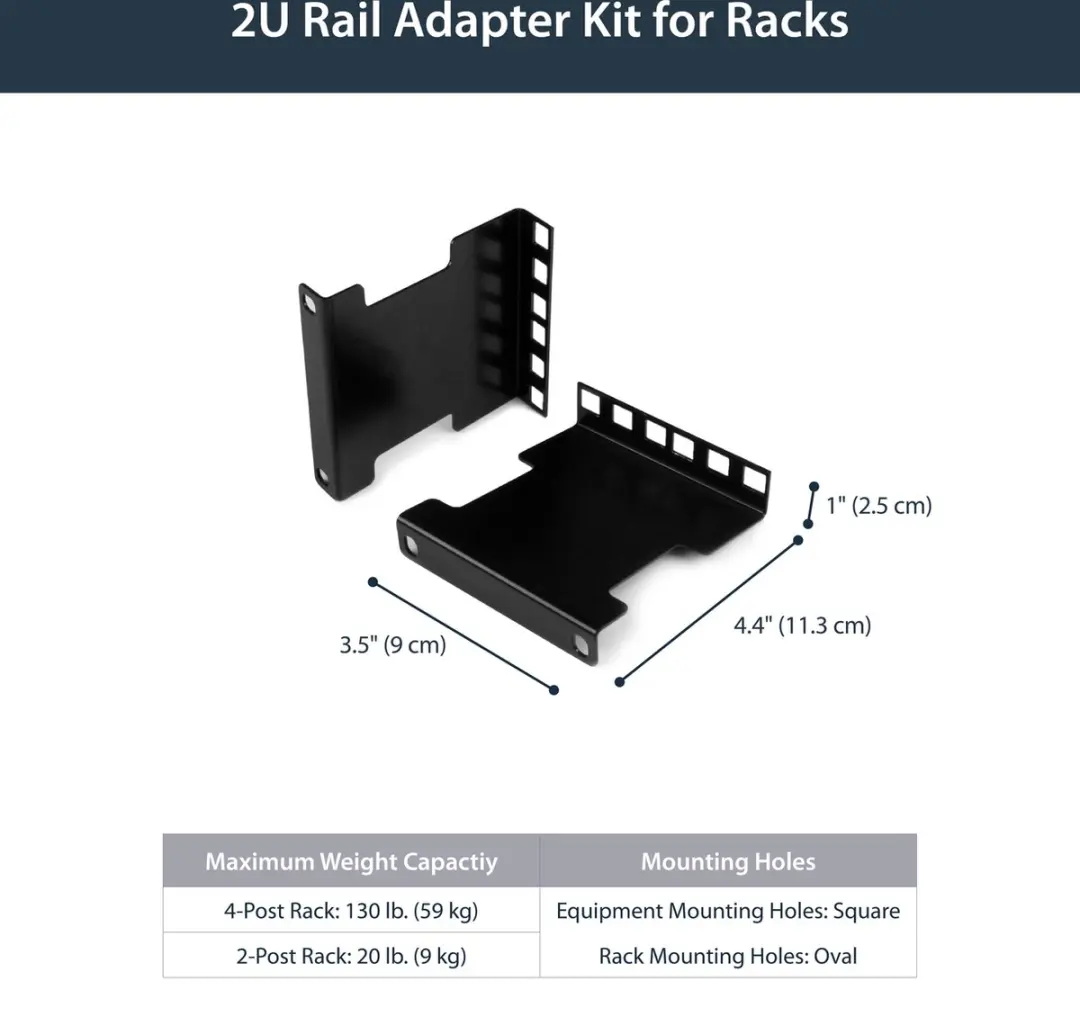 Startech RDA2U Rail Depth Adapter - 4 inch - 2U - Kunststof - afbeelding 6 van 6