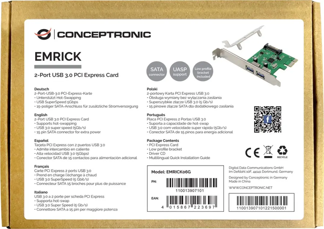Conceptronic EMRICK06G USB 3.2 Gen 1 Interfacekaart - Groen