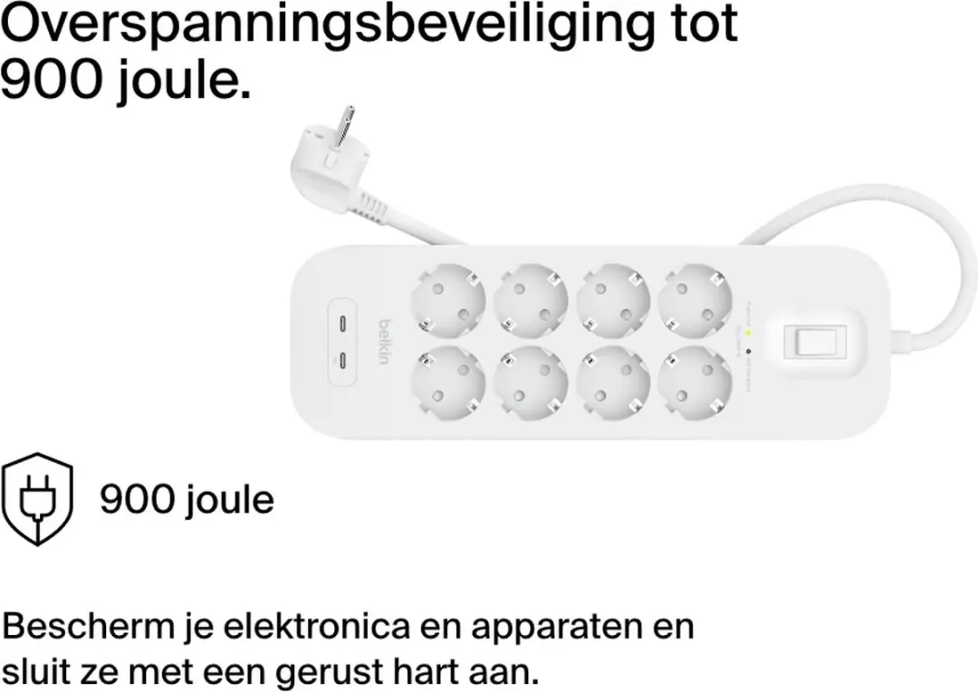 Belkin Spanningsbeveiliger 8 Stopcontacten 900W - 2m Wit