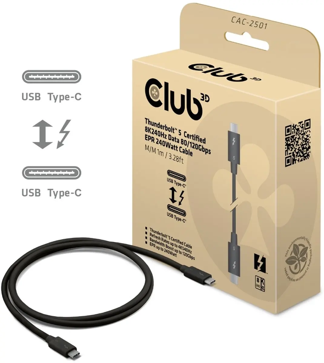 Club 3D Thunderbolt 5 Kabel 8K240Hz 1m