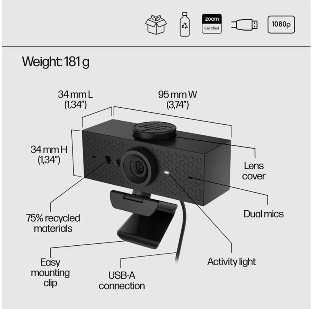 HP 620 FHD-webcam 527897784 - Zwart