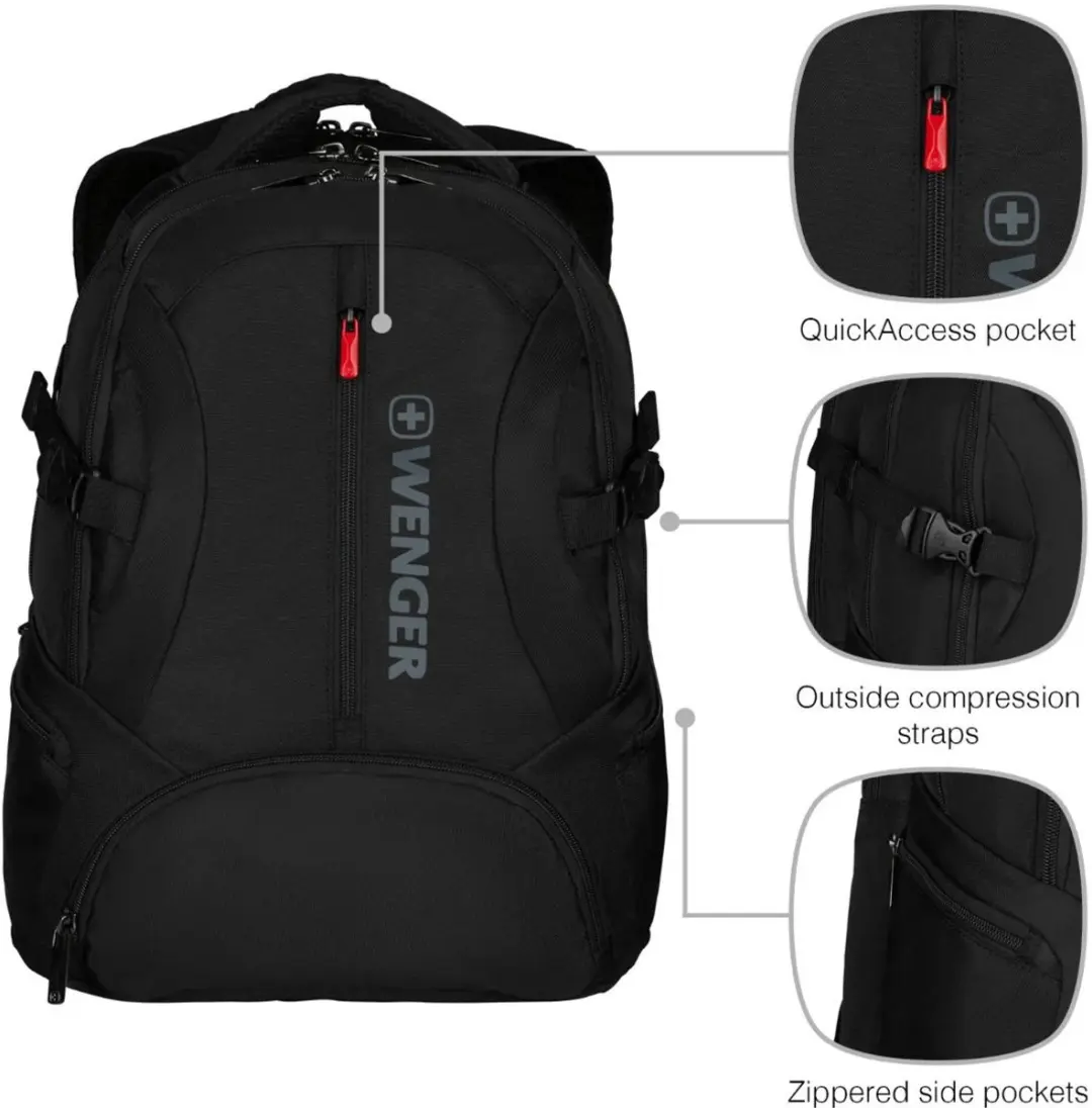 Wenger Transit 16 Deluxe Rugzak 27L - 16" Laptop - 8 Vakken - Zwart - afbeelding 6 van 6