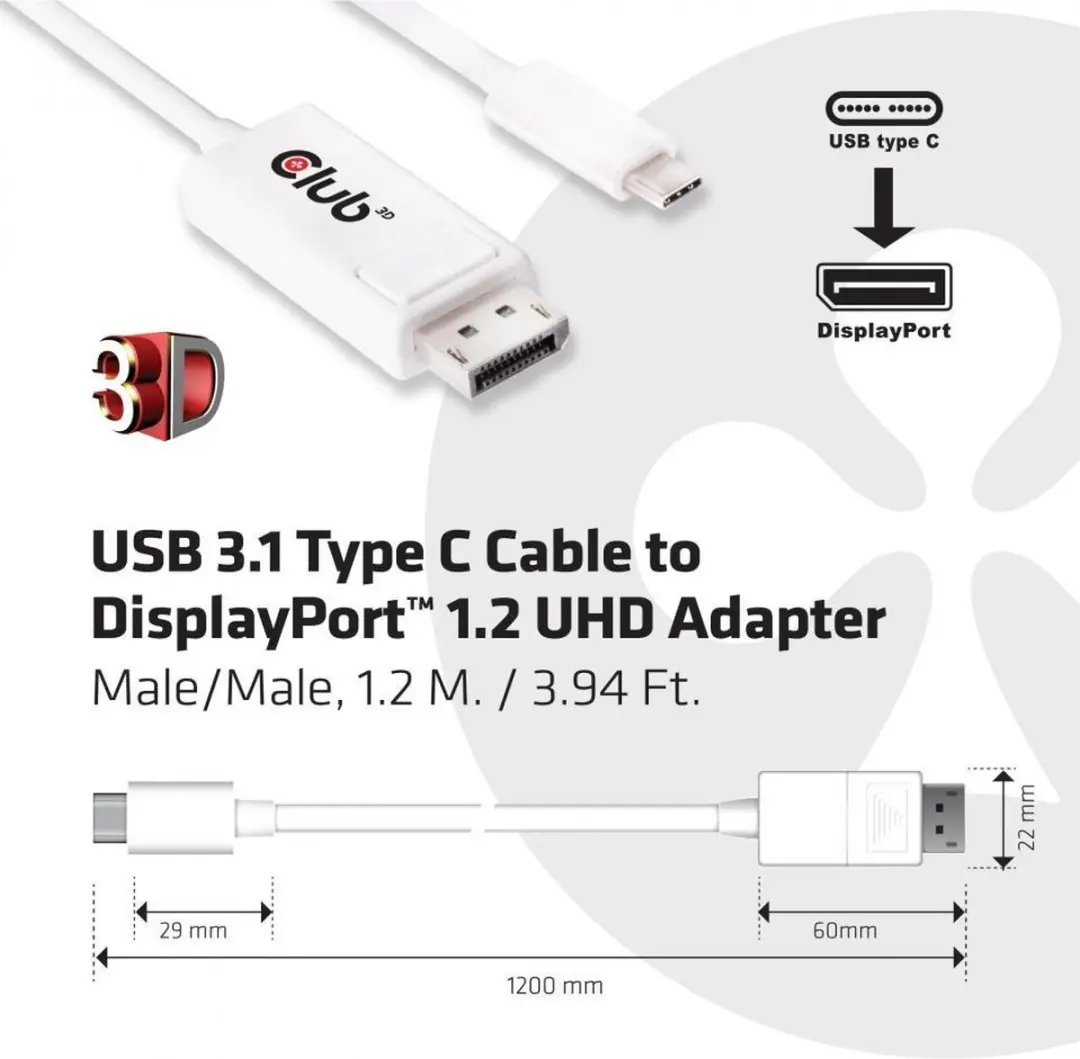 Club3D CAC-1514 USB-C naar HDMI Adapterkabel 1.8m - Wit
