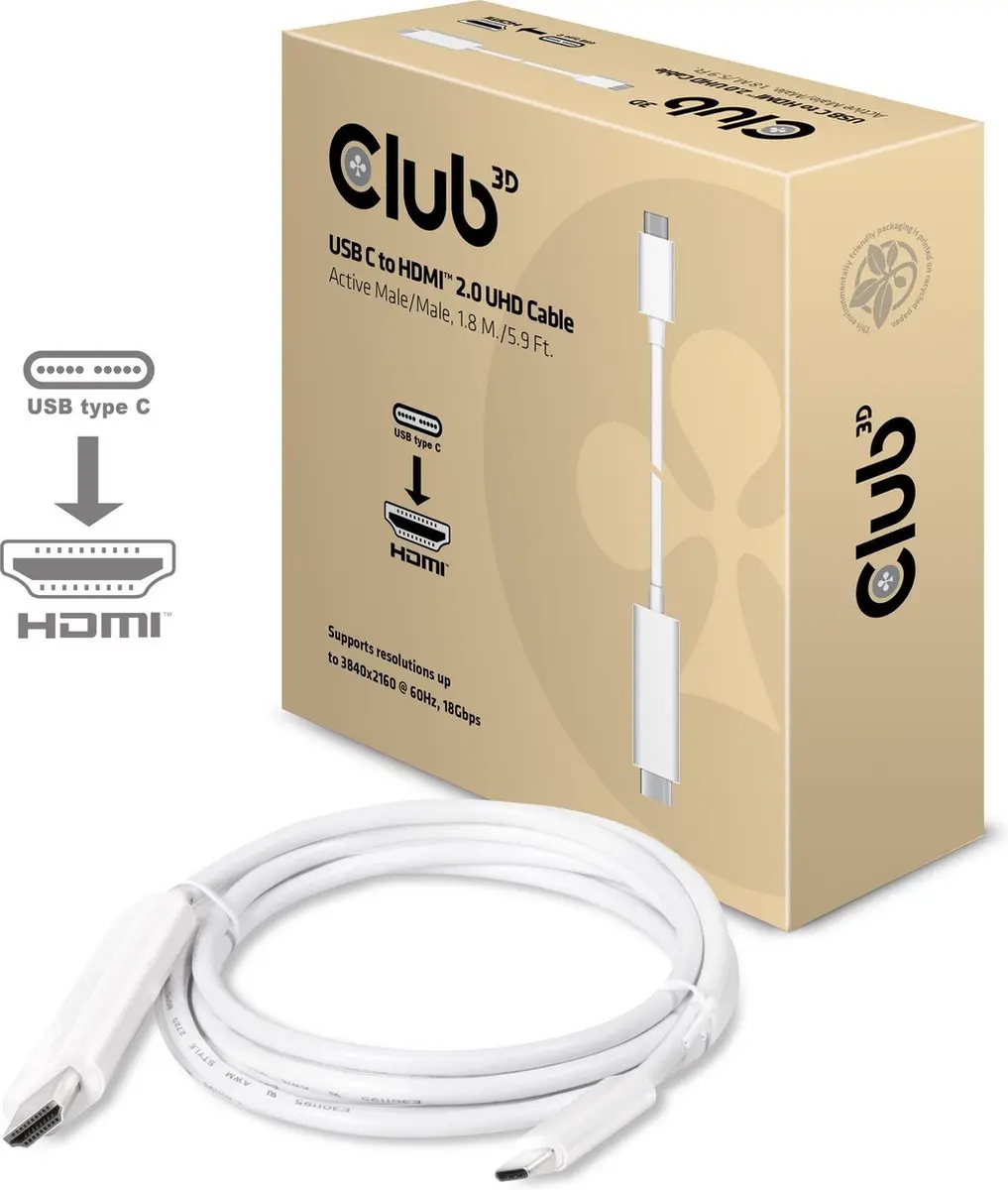 Club3D CAC-1514 USB-C naar HDMI Adapterkabel 1.8m
