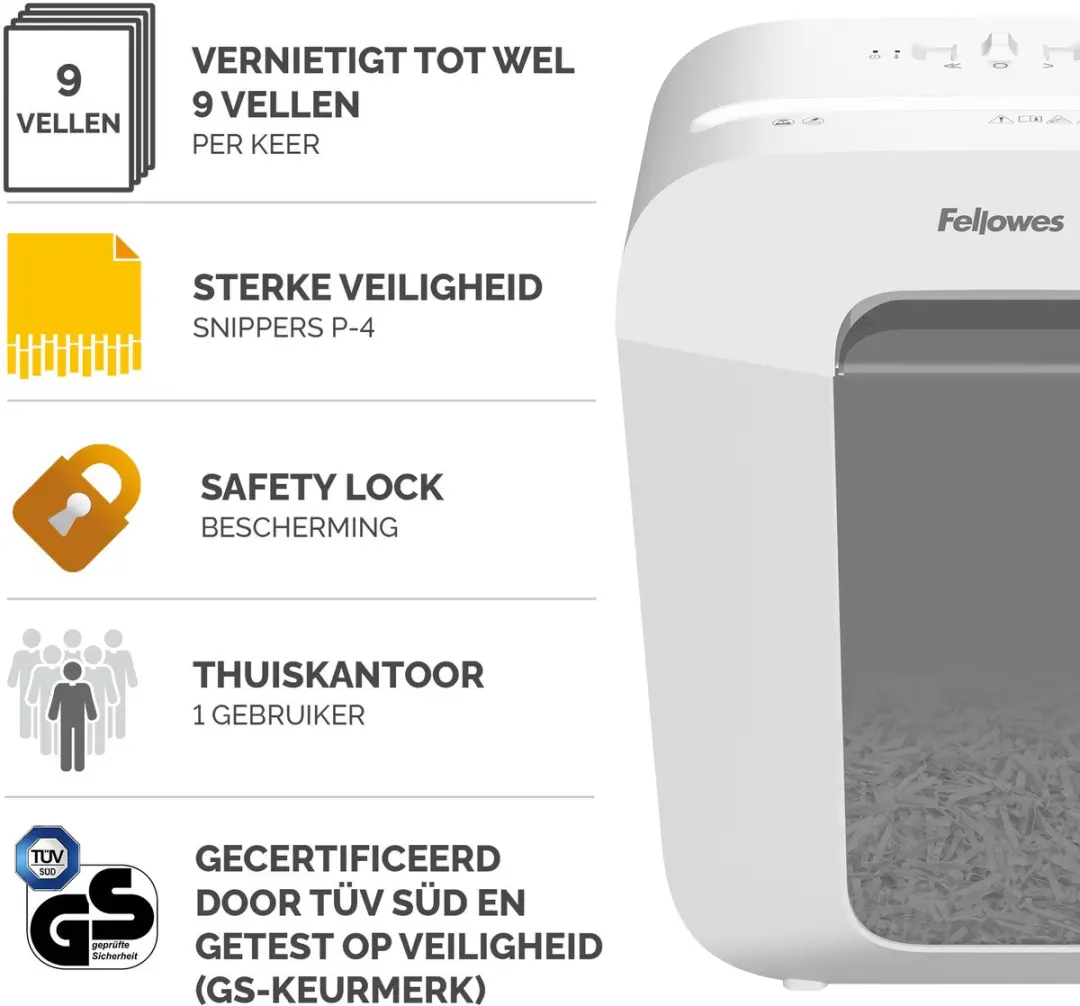 Fellowes LX50 Papierversnipperaar P4 - 9 Vel - 17L - Wit
