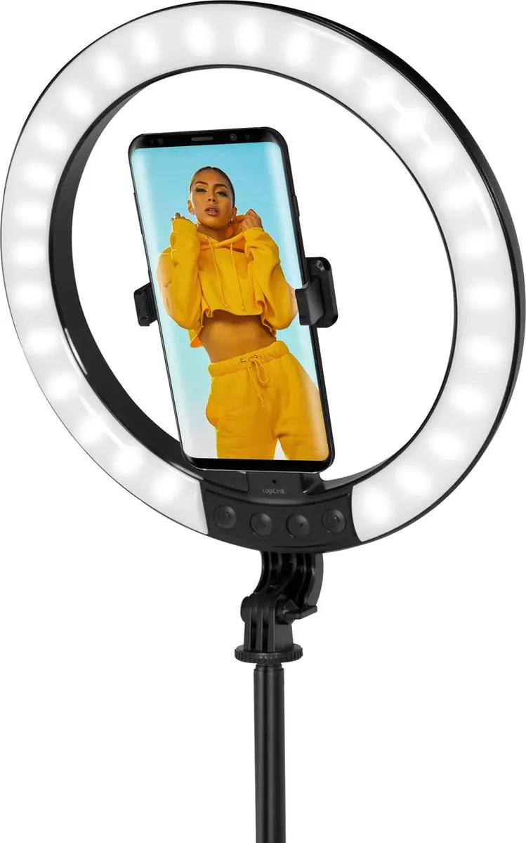 Logilink DM20 Smartphone Ringlicht met Selfie-Stick-Stativ - 20cm - Zwart