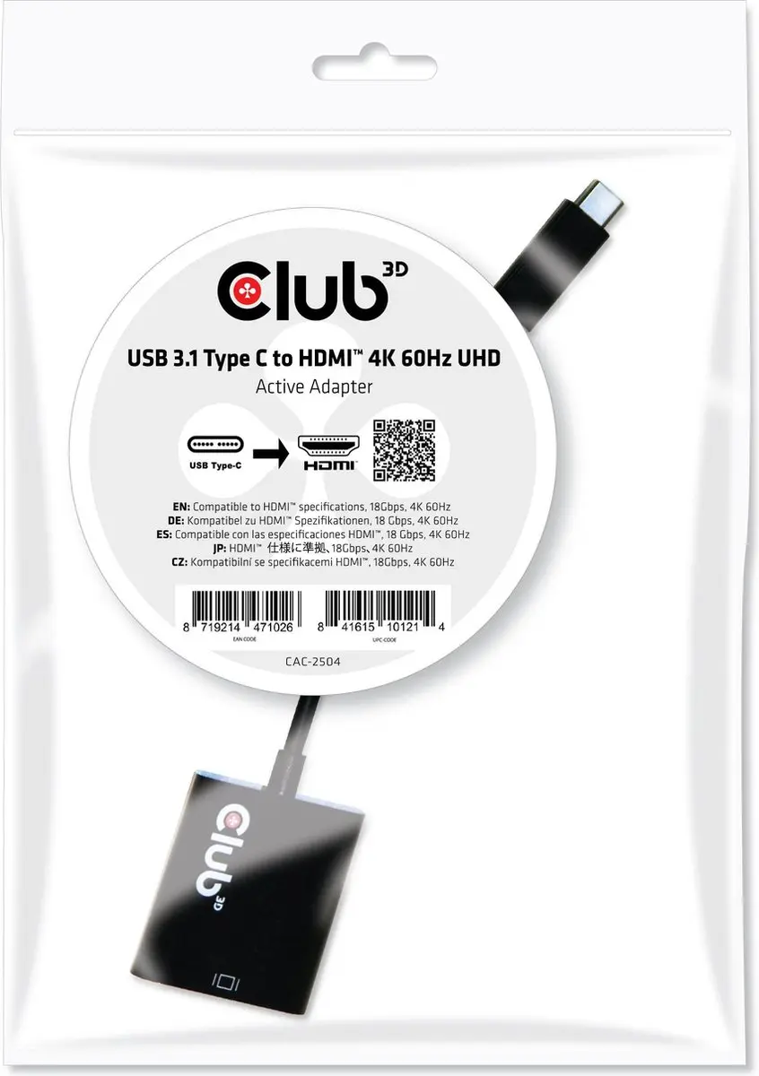Club 3D CAC-2504 USB-C naar HDMI 2.0 Adapter