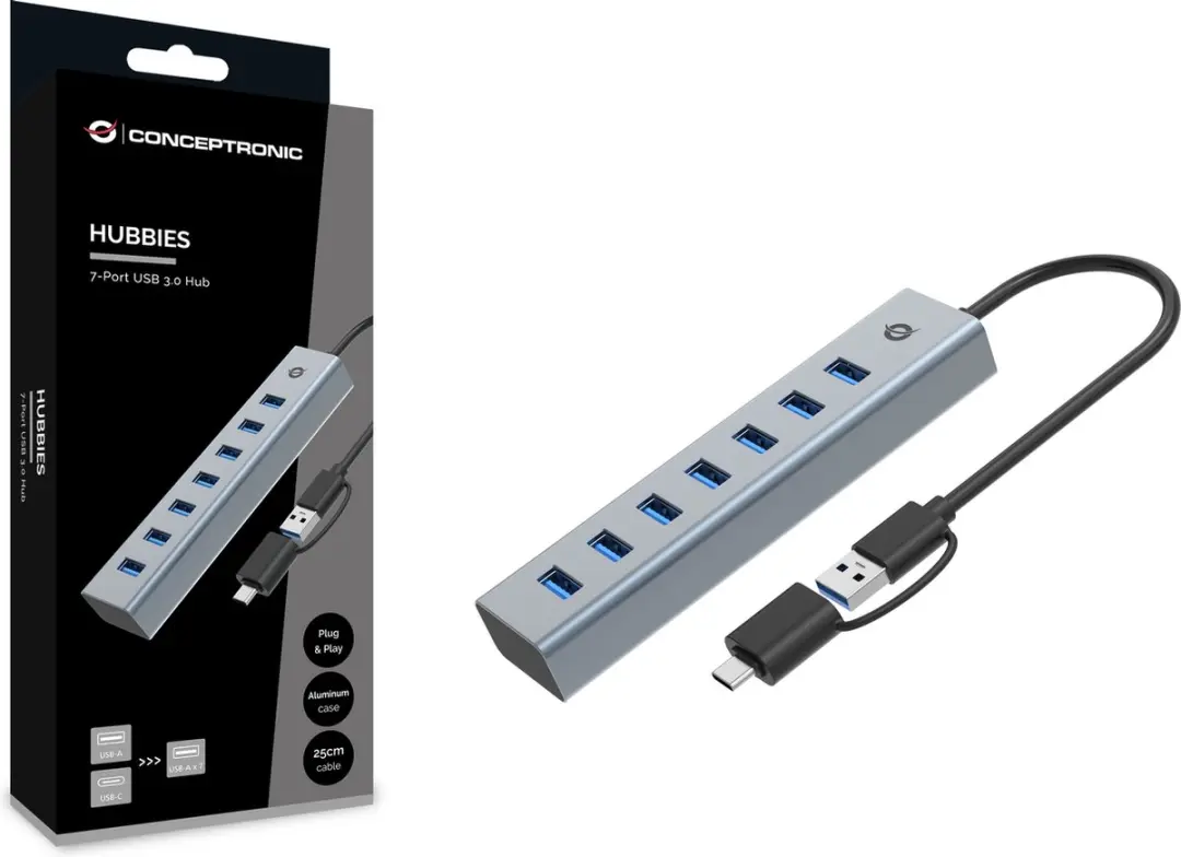 Conceptronic HUBBIES21G USB 3.2 Hub - Grijs
