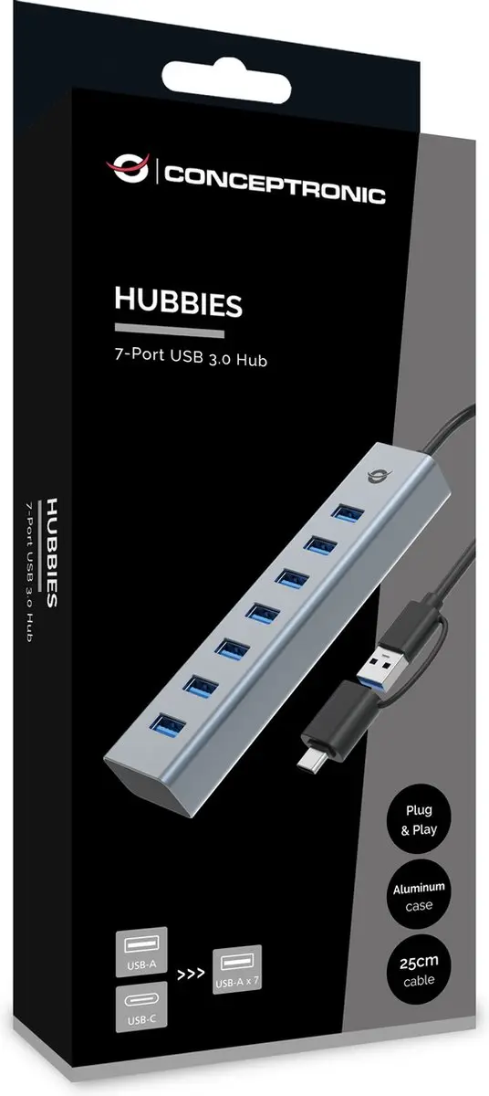 Conceptronic HUBBIES21G USB 3.2 Hub - Grijs