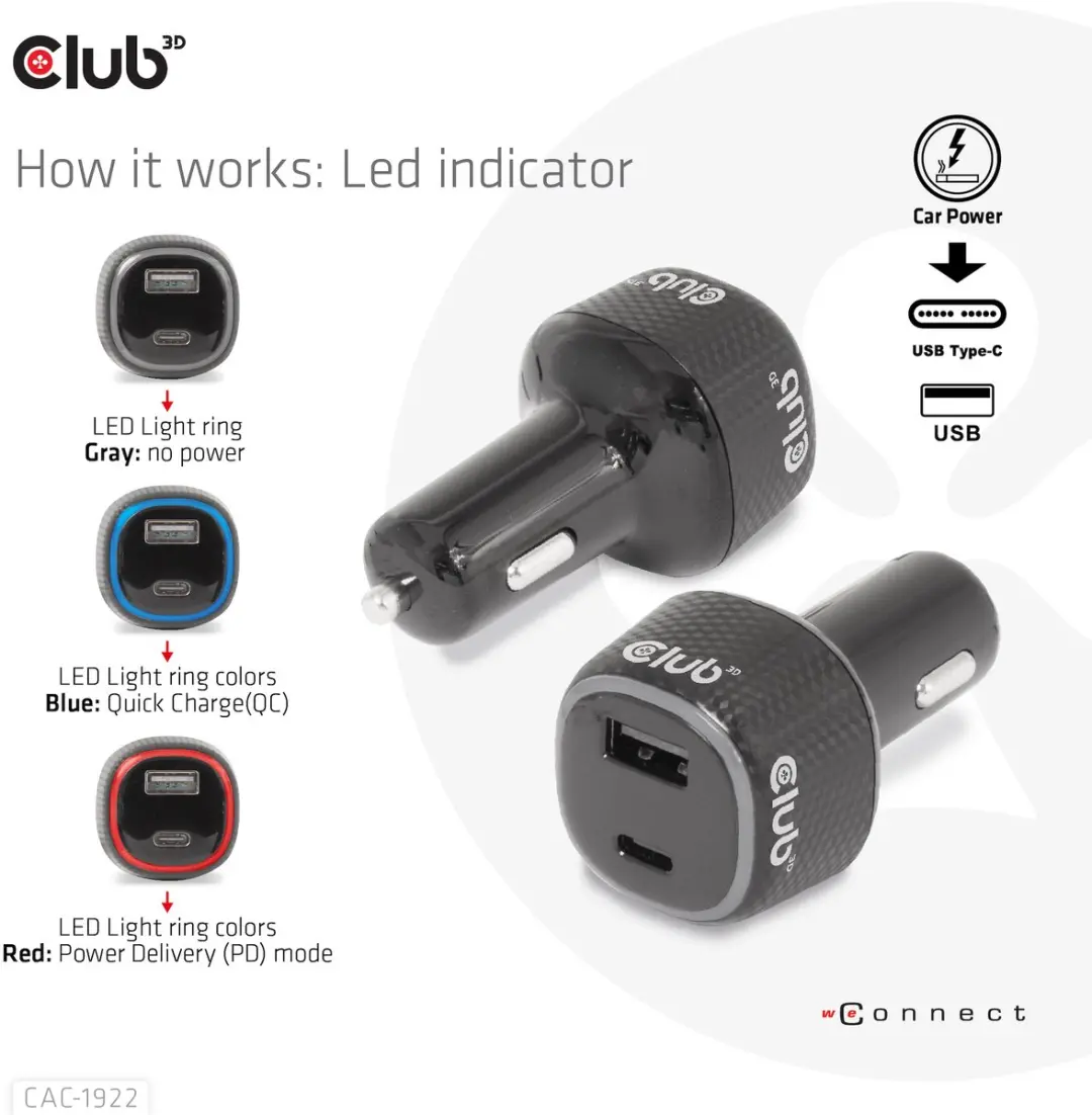 CLUB3D CAC-1922 Laptop Power Charger 63W - Zwart