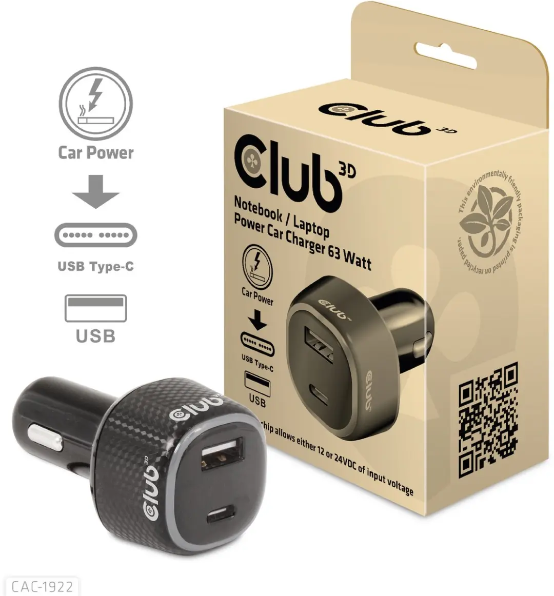 CLUB3D CAC-1922 Laptop Power Charger 63W