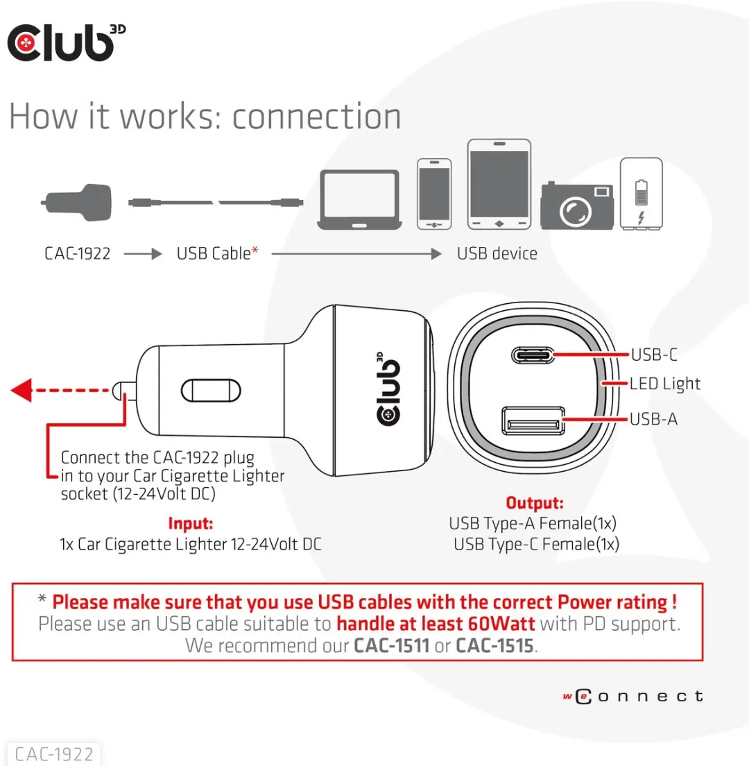 CLUB3D CAC-1922 Laptop Power Charger 63W - Zwart - afbeelding 6 van 6