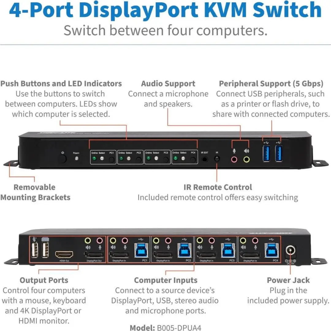 Tripp Lite B005-DPUA4 KVM-switch - Zwart