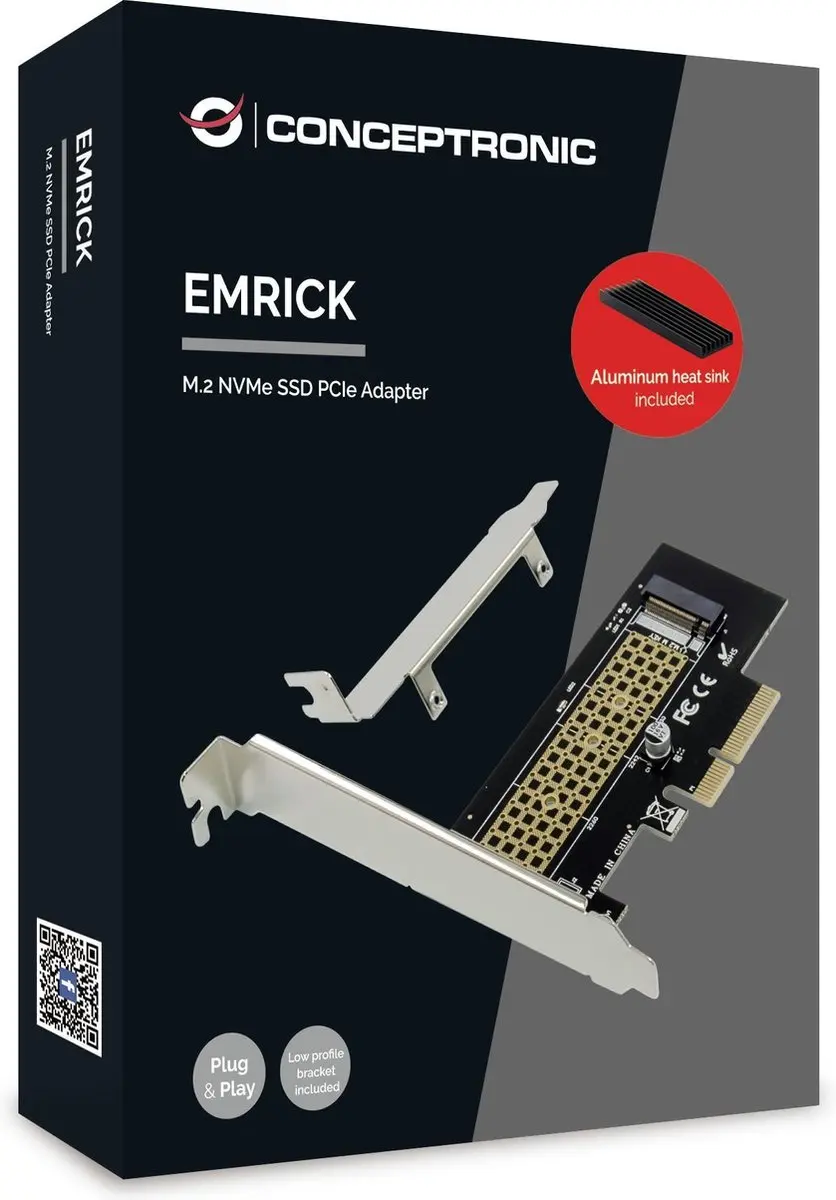 Conceptronic EMRICK M.2-NVMe-SSD-PCIe Adapter - Kleurloos