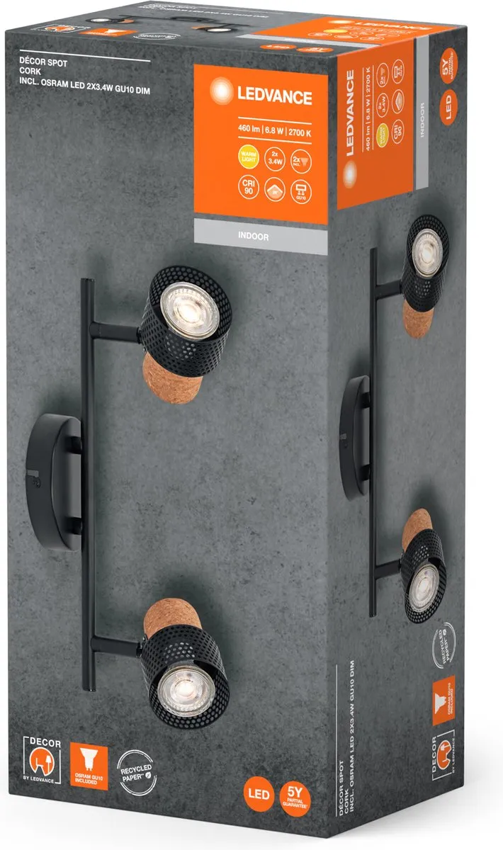 LEDVANCE Decor Spot Cork GU10 - 2x3,4W 460lm Zwart