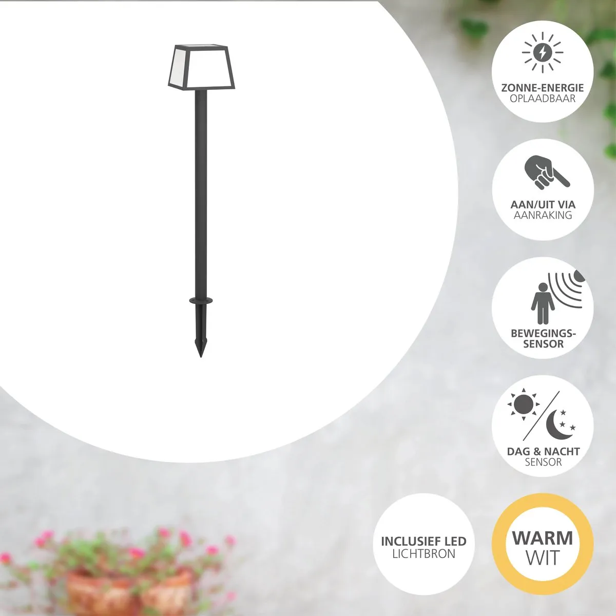 Eglo Altilia Solar Staande Buitenlamp LED 106cm - Zwart/Wit