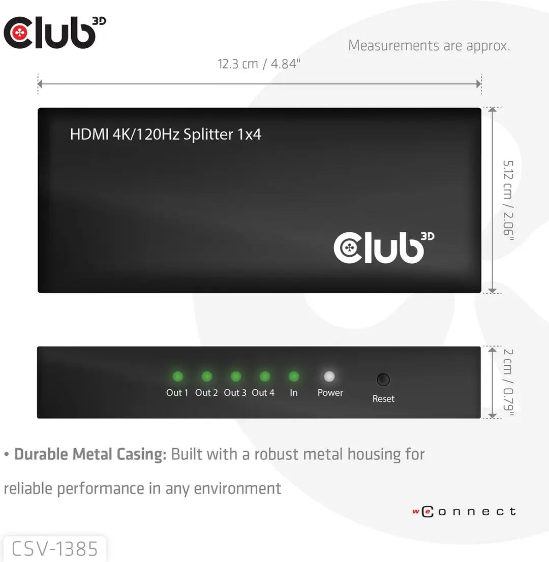 Club3D CSV-1385 HDMI Splitter 1 naar 4 - 4K120Hz - Zwart