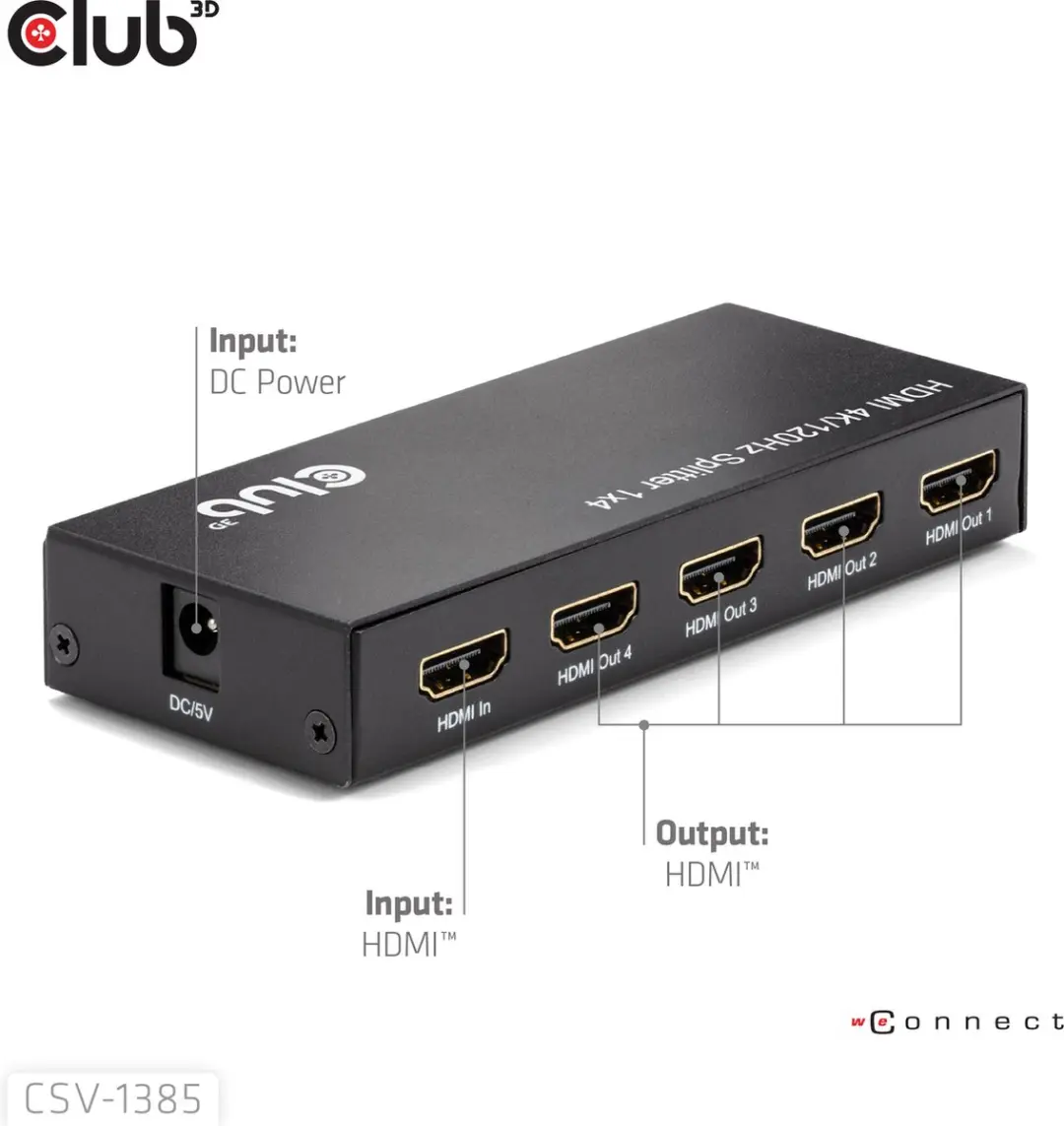 Club3D CSV-1385 HDMI Splitter 1 naar 4 - 4K120Hz - Zwart - afbeelding 6 van 6