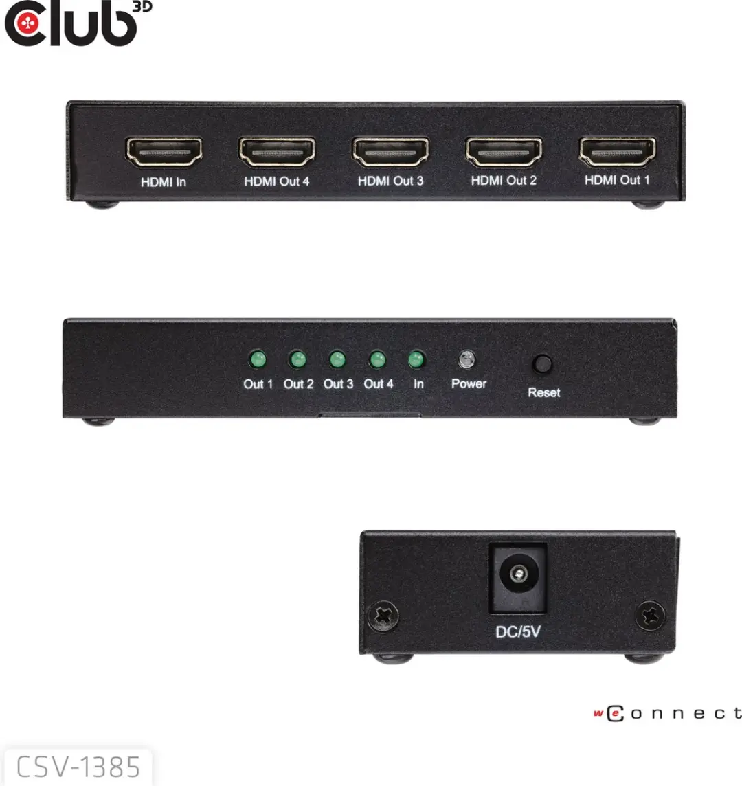 Club3D CSV-1385 HDMI Splitter 1 naar 4 - 4K120Hz - Zwart