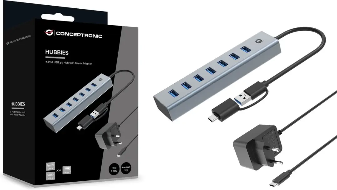 Conceptronic HUBBIES21GP USB 3.2 Hub 5Gbps - Grijs