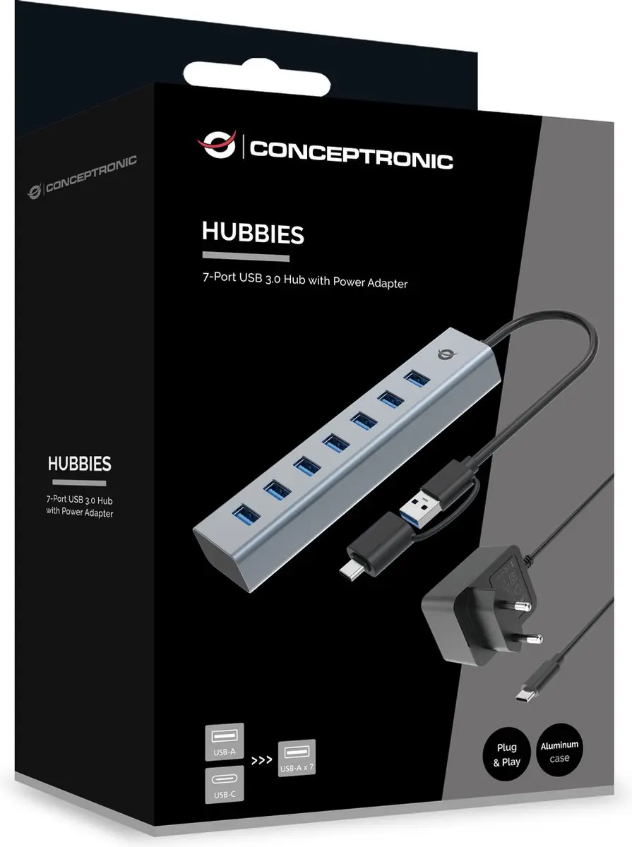 Conceptronic HUBBIES21GP USB 3.2 Hub 5Gbps - Grijs