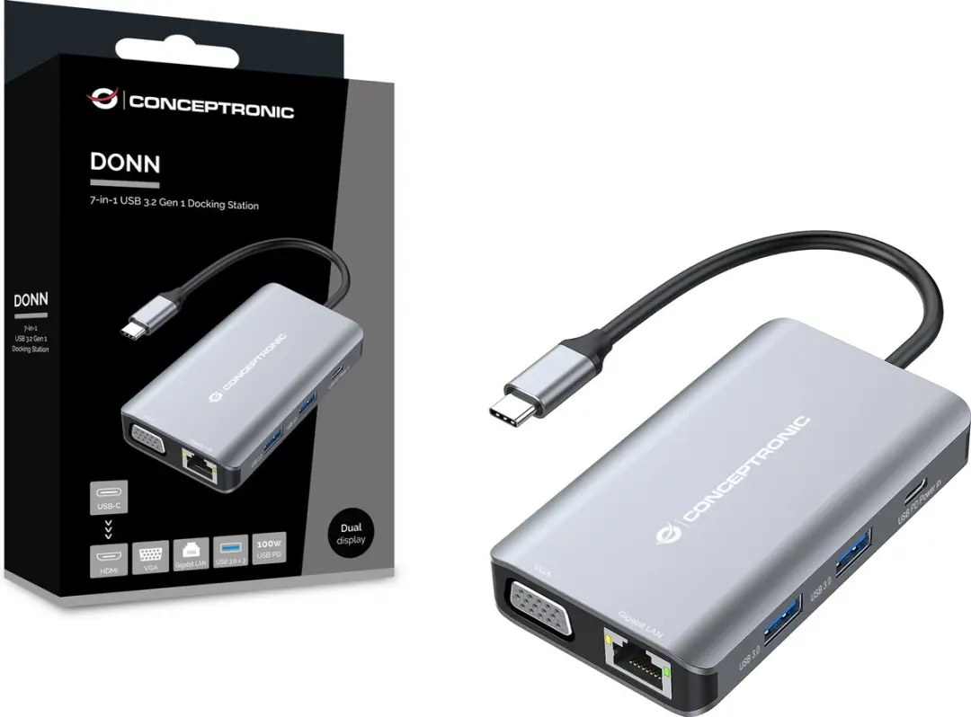 Conceptronic DONN21G Dockingstation - Grijs