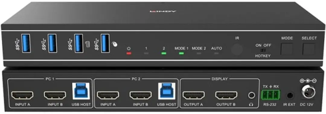 Lindy 39314 2-Port Dual Head HDMI KVM Switch 4K60 - USB3.0