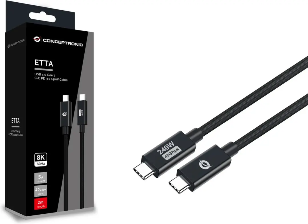 Conceptronic ETTA04B20 USB4 Gen 3x2 Kabel 2m - Zwart