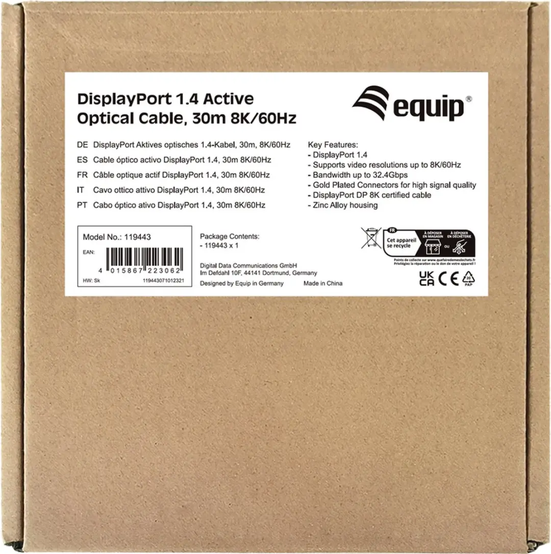 Equip 119443 DisplayPort Kabel 30m - Zwart