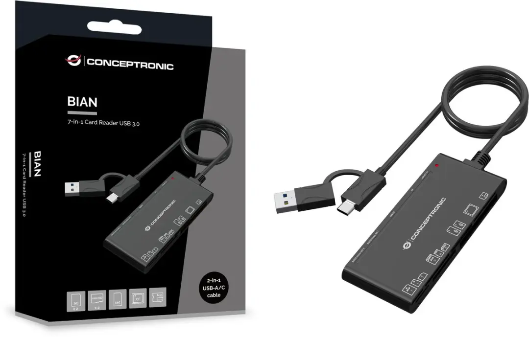 Conceptronic BIAN10B Geheugenkaartlezer USB 3.2 Gen 1 - Zwart