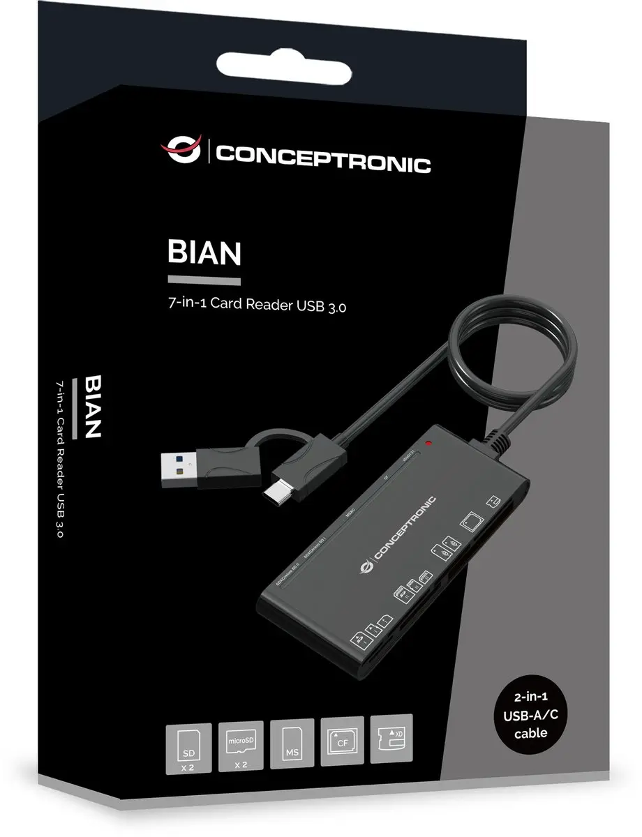 Conceptronic BIAN10B Geheugenkaartlezer USB 3.2 Gen 1 - Zwart