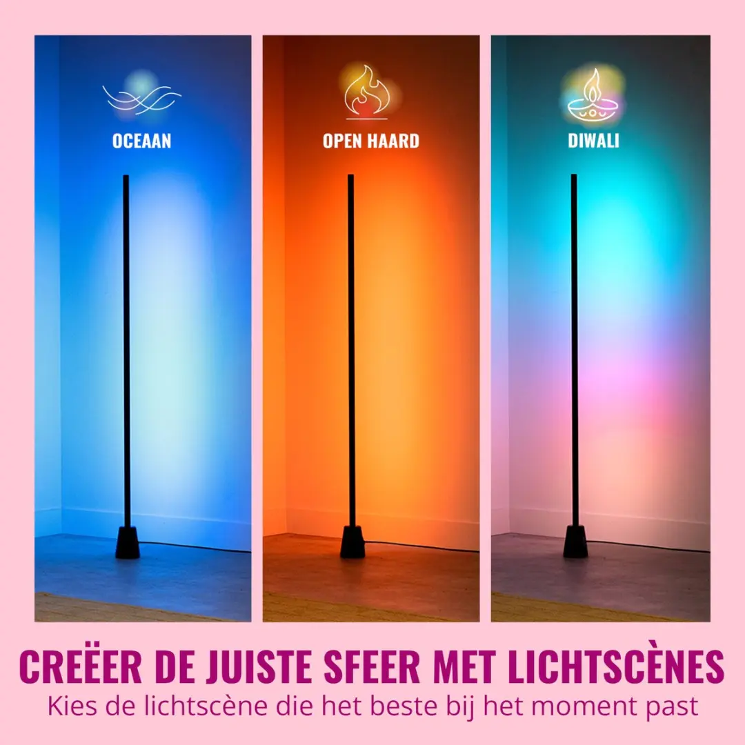 WiZ Gradient Vloerlamp - 9.7W RGB - 140cm - Zwart - afbeelding 6 van 6