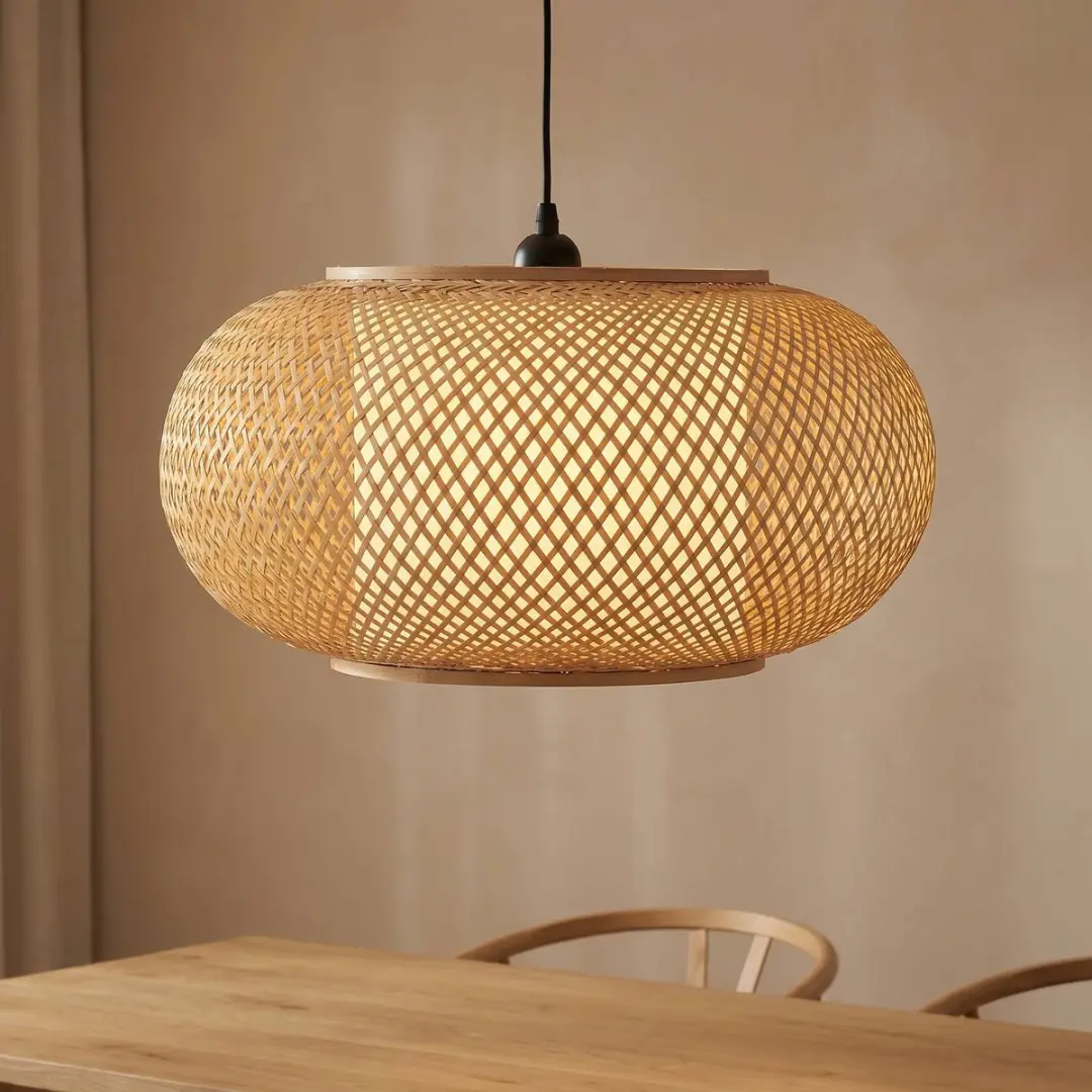 Lindby Hanglamp Bamboe Metaal 1 Lichtpunt - Ø50cm