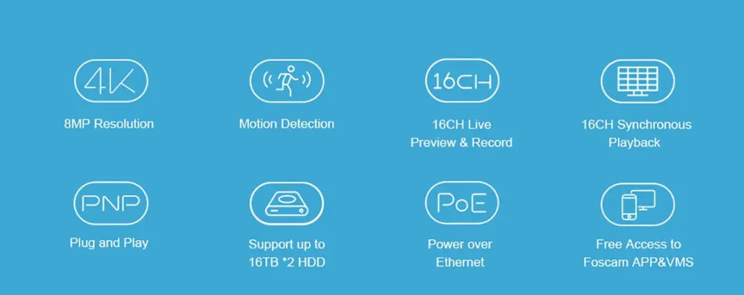 Foscam FNA216HE NVR 16 Kanalen 4K PoE - Zwart