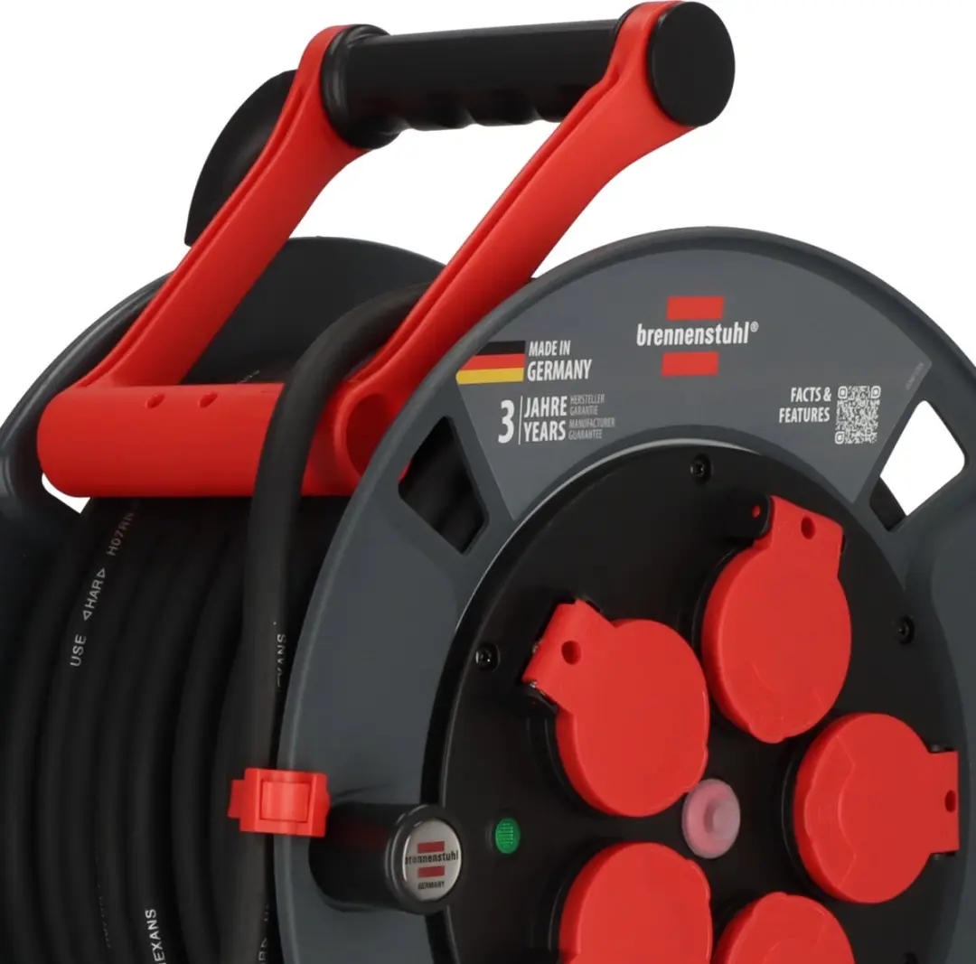 Brennenstuhl Professional Kabelhaspel 300 KU 2200 - 25m - 5 Stopcontacten - 3300W - Zwart/Rood