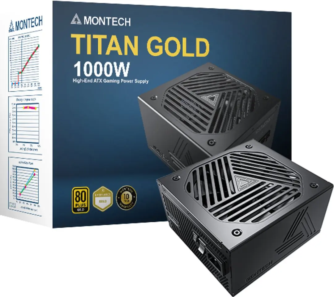 Montech TITAN GOLD TIS0125 Voeding 1000W - ATX 20+4 Pin - Zwart