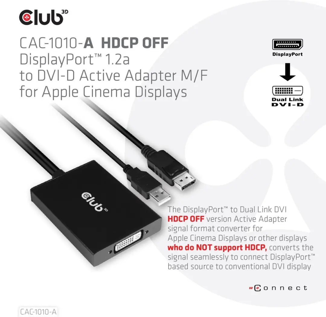 CLUB3D CAC-1010-A DisplayPort naar Dual Link DVI-D Adapter - Zwart