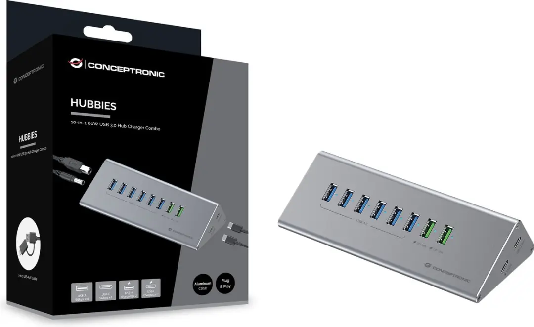 Conceptronic HUBBIES18G USB 3.2 Hub - Grijs