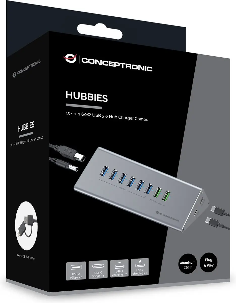 Conceptronic HUBBIES18G USB 3.2 Hub - Grijs