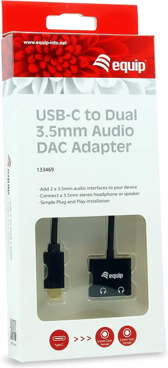 Equip 133469 USB-C naar 2x 3,5mm Audiokabel - 0,15m - Zwart