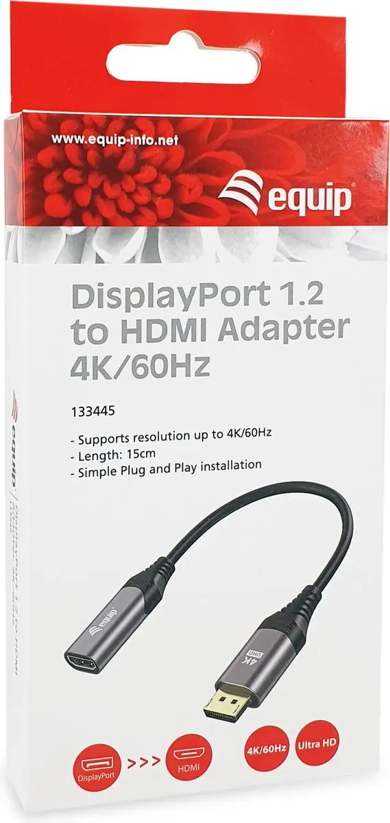 Equip 133445 DisplayPort naar HDMI Adapter 0,15m - Zwart/Grijs