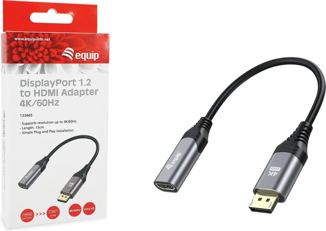 Equip 133445 DisplayPort naar HDMI Adapter 0,15m - Zwart/Grijs