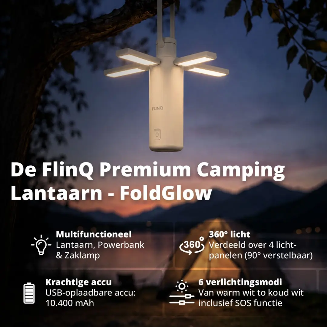 FlinQ Oplaadbare LED Tafellamp/Zaklamp - 4 Panelen - Powerbank