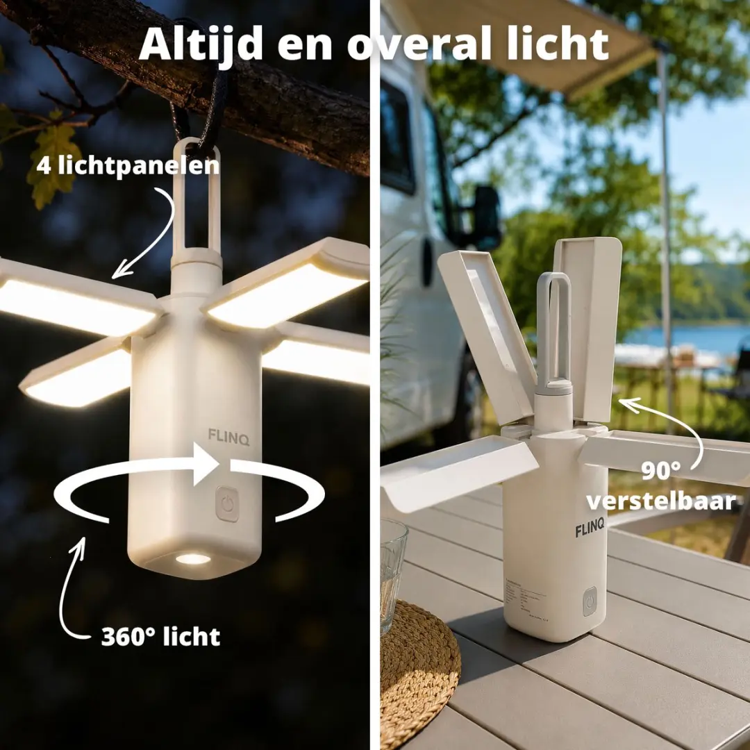 FlinQ Oplaadbare LED Tafellamp/Zaklamp - 4 Panelen - Powerbank