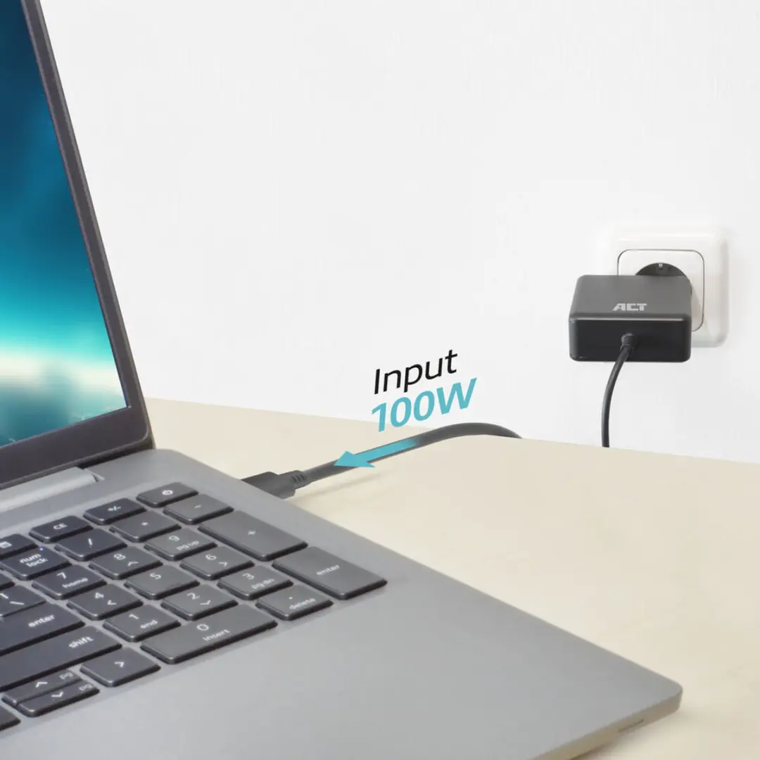 ACT AC2015 USB-C Laptoplader 100W - 2m - Zwart