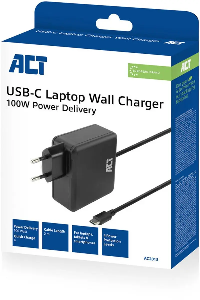 ACT AC2015 USB-C Laptoplader 100W - 2m - Zwart - afbeelding 6 van 6