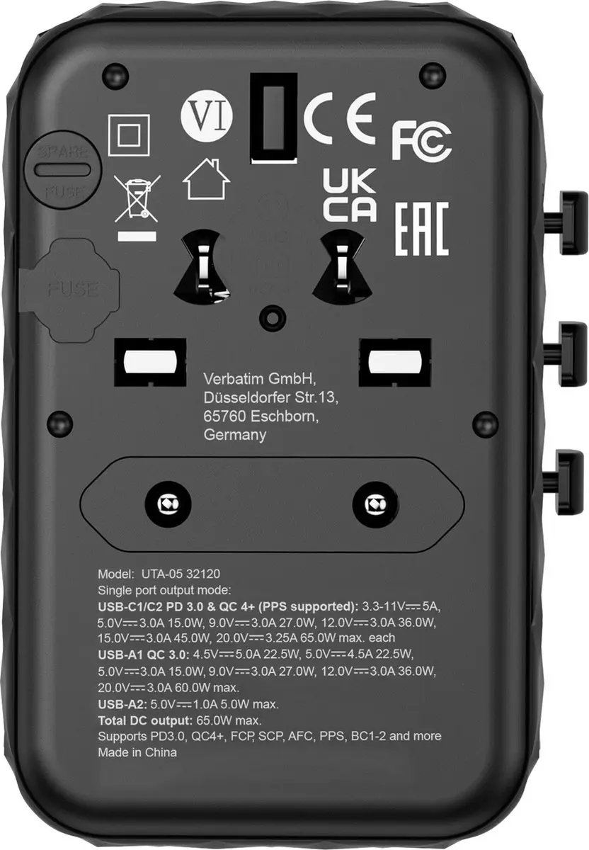 Verbatim UTA-05 GaN III Universele Travel Adapter 65W - Zwart