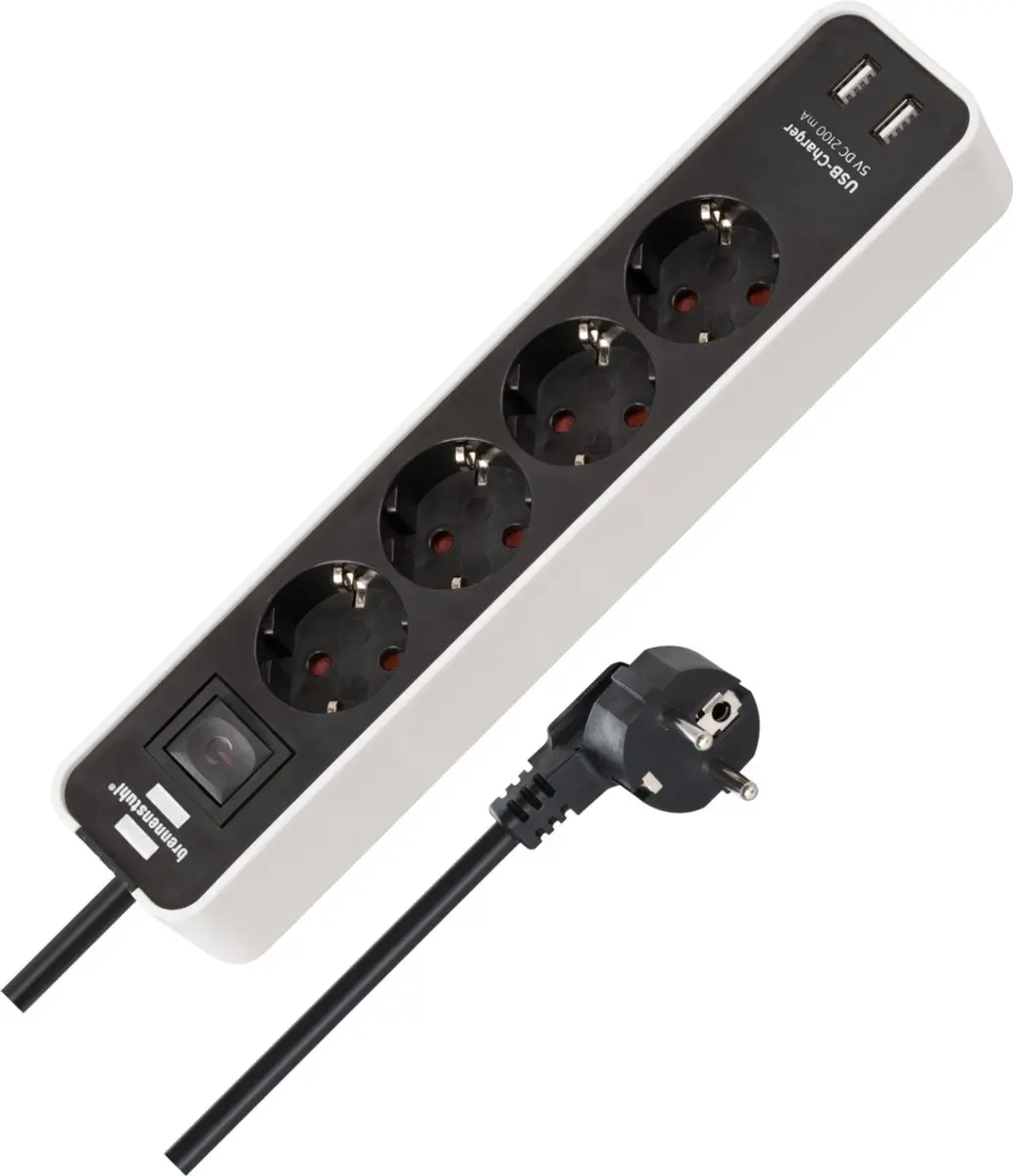 Brennenstuhl Ecolor 4-voudig USB-stekkerdoos 3500W - 2x USB 2,1A Wit/Zwart