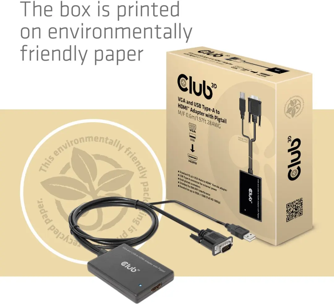 Club 3D CAC-1720 VGA naar HDMI Adapter - 0,6m Zwart